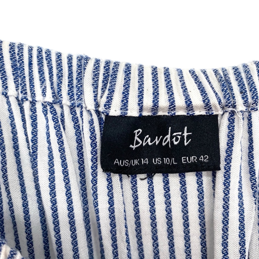 Bardot Off Shoulder Blue and White Stripe Dress - Picture 6 of 9